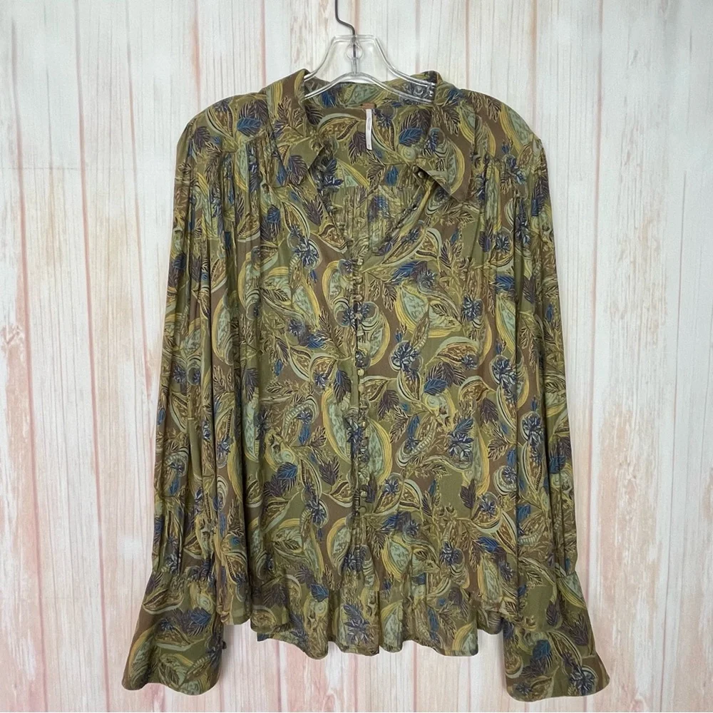 Free People Floral Paisley High Low Poet Blouse Top (M)